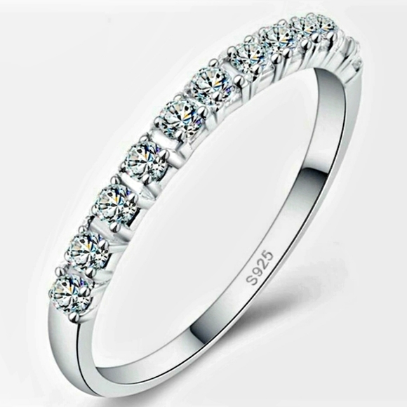 Silver Cubic Zirconia Half-Eternity Ring/Band - Picture 1 of 6